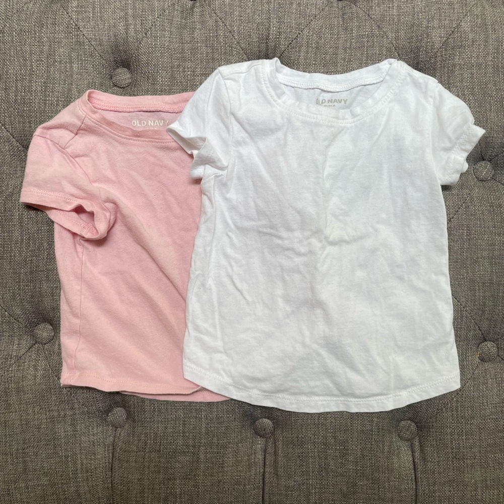 2Pk Old Navy Baby Girl Toddler T-Shirts Tee Shirt Tops White Pink 18-24 Months